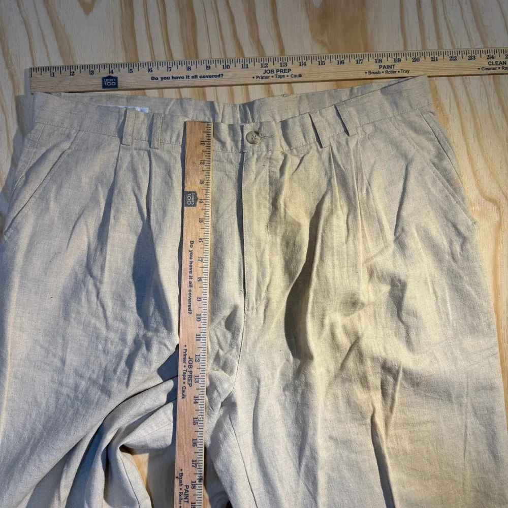 Perry Ellis Men's Pleated Linen Cotton Blend Trousers Beige Cuffed Pants Size 42